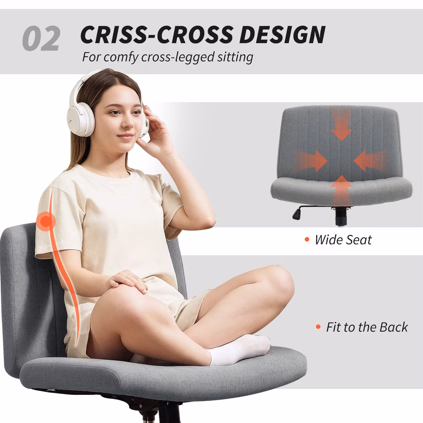 HOMCOM Armless Grey Linen Fabric Office Chair with Wide Seat, Height Adjustable Swivel Task Chair – 4