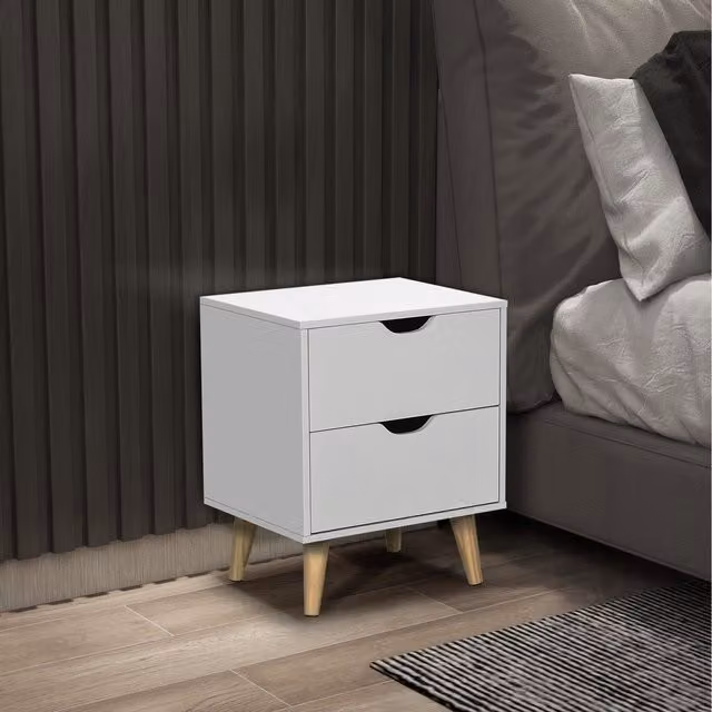 HOMCOM Modern White Bedside Cabinet with 2 Drawers
