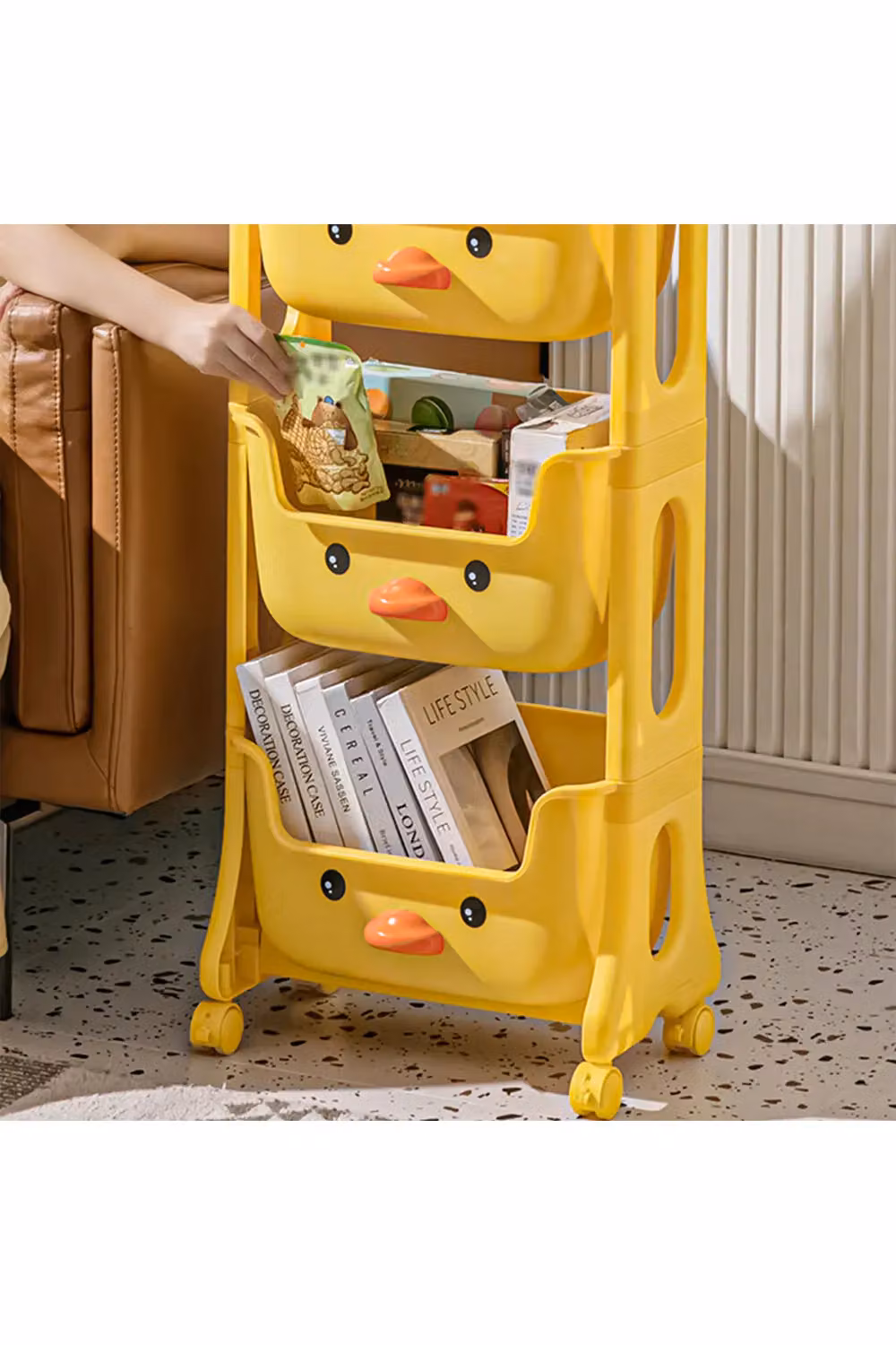 Living and Home 3-Tier Rolling Toy Storage Rack Trolley Cart in Yellow – 3