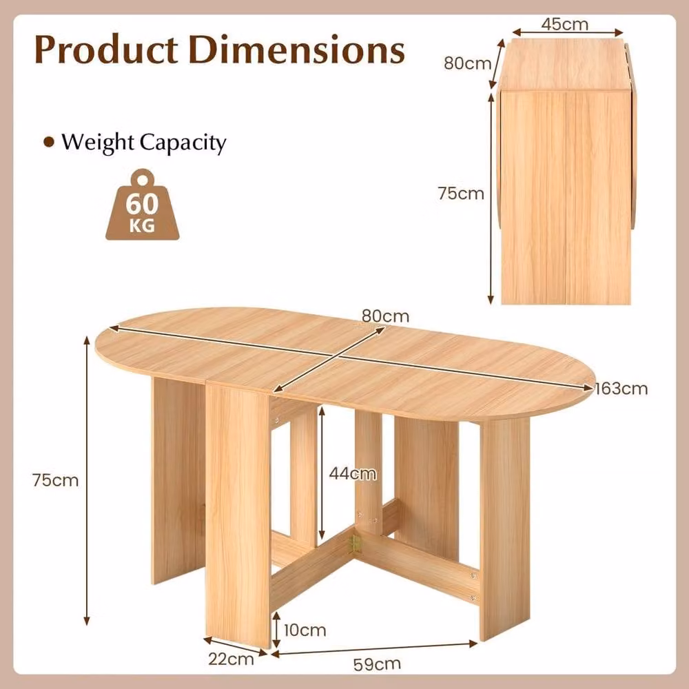 VOGREX Brown Multifunction Drop Leaf Extendable Dining Table W/D/H: 118 x 80 x 75 cm – 1