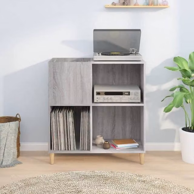 Berkfield Home Record Cabinet in Grey Sonoma, W: 84.5 cm, D: 38 cm, H: 89 cm