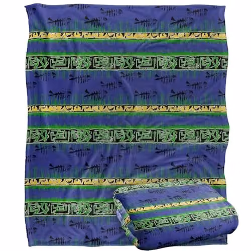 JQ Licensing Jl-Jp Tiki Tropical Blue Pattern Super Soft Fleece Throw Blanket in White and Blue, W/D/H: 152 x 127 cm – 1
