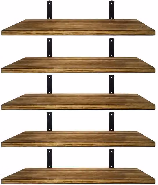 FORGEVIO 5-Piece Rustic Brown Wall Mounted Floating Shelves