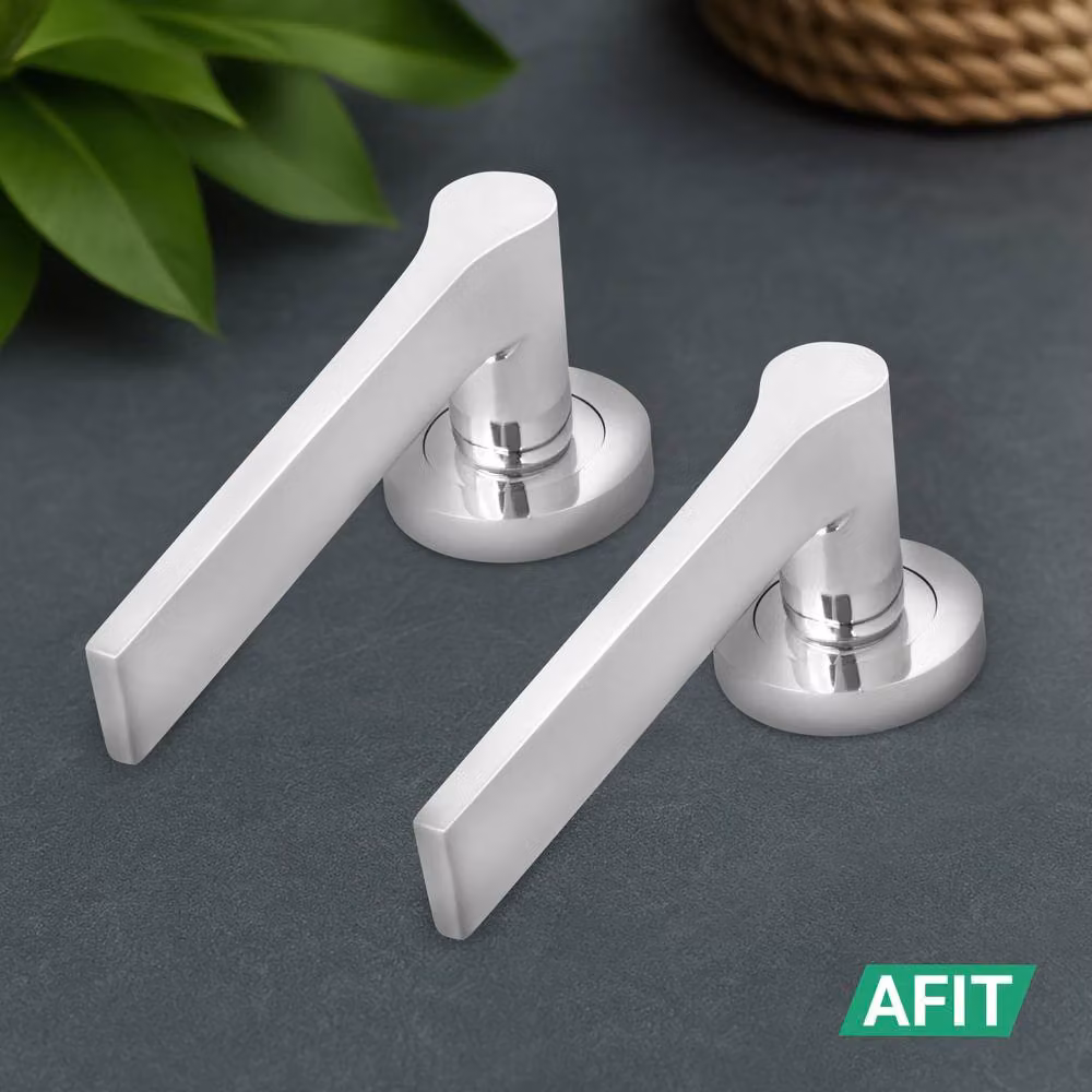 AFIT Polished Chrome Aluminium Door Handle Latch Set in Silver, Size: 150 x 150 mm – 4
