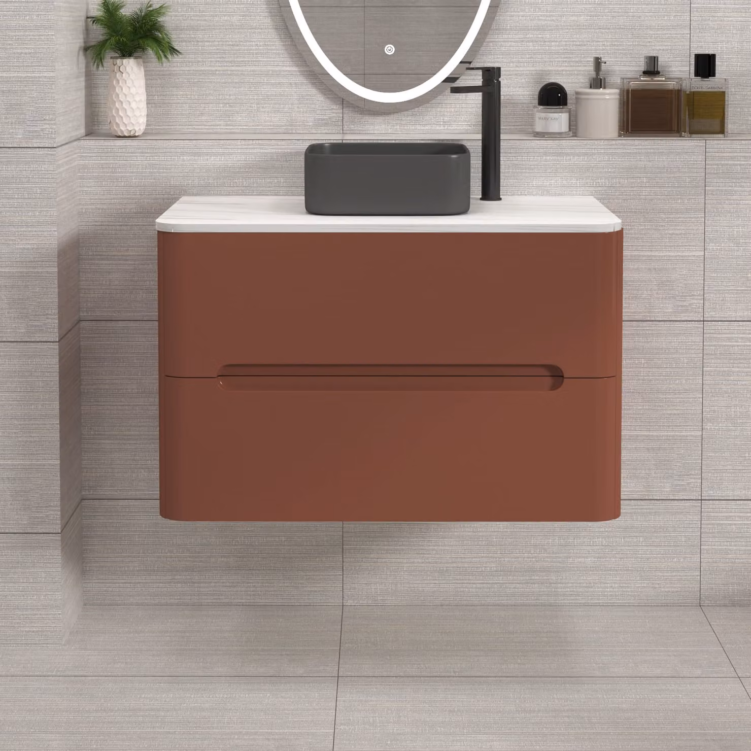Royal Bathrooms Venice 800mm Terracotta Clay Wall Hung 2 Drawer Vanity Unit with Art Square Basin
