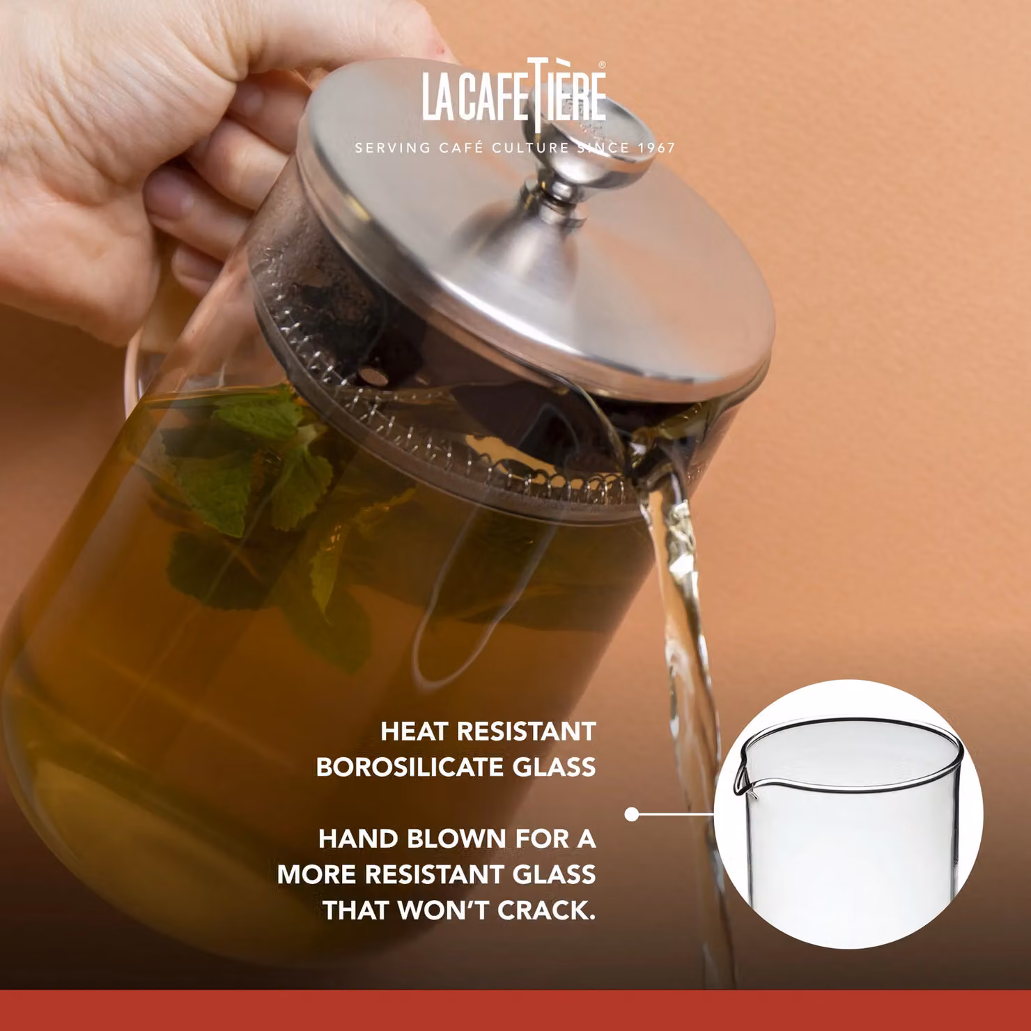 La Cafetiere Loose Leaf Glass Teapot with Stainless Steel Infuser, 1L, Transparent – 5