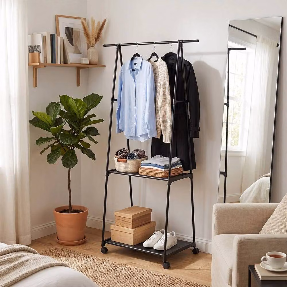 FORGEVIO Black Mobile Clothes Rail with Matt Metal Finish, W: 50 cm, H: 157.5 cm – 2