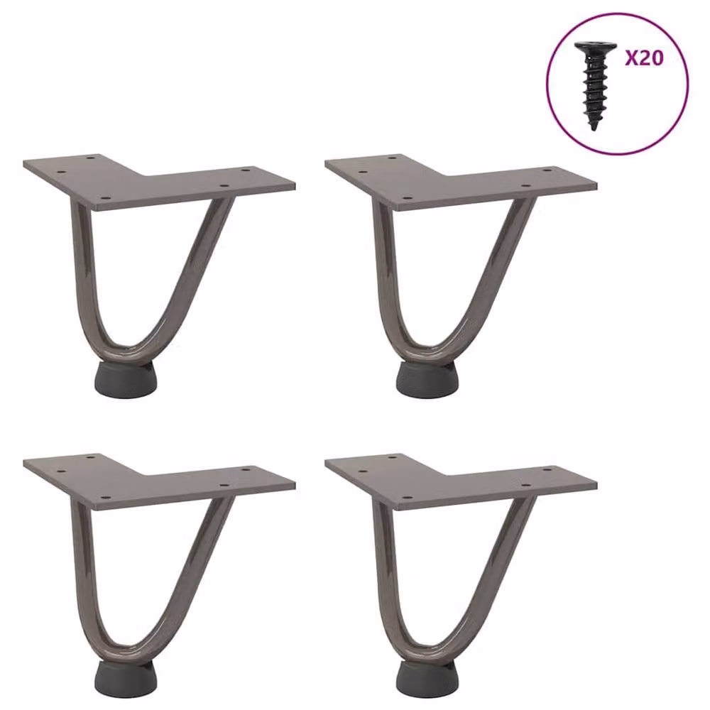 Berkfield Home Hairpin Table Legs, 4 Pieces, Grey Matt Stainless Steel, Height: 10 cm – 1