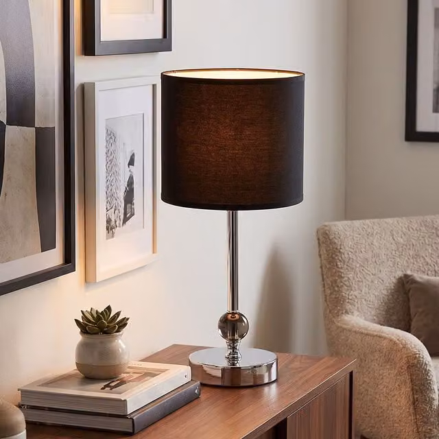 Orsina Table Lamp with Chrome Stem and Black Acrylic Spheres and Fabric Shade – 2