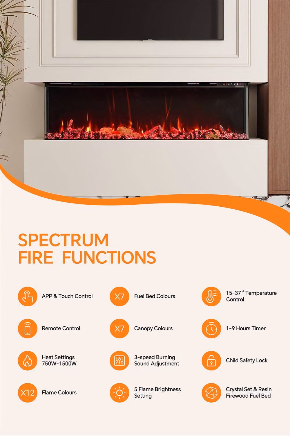 H&O Direct 50 inch Electric Fireplace with Remote Control in Black – 2