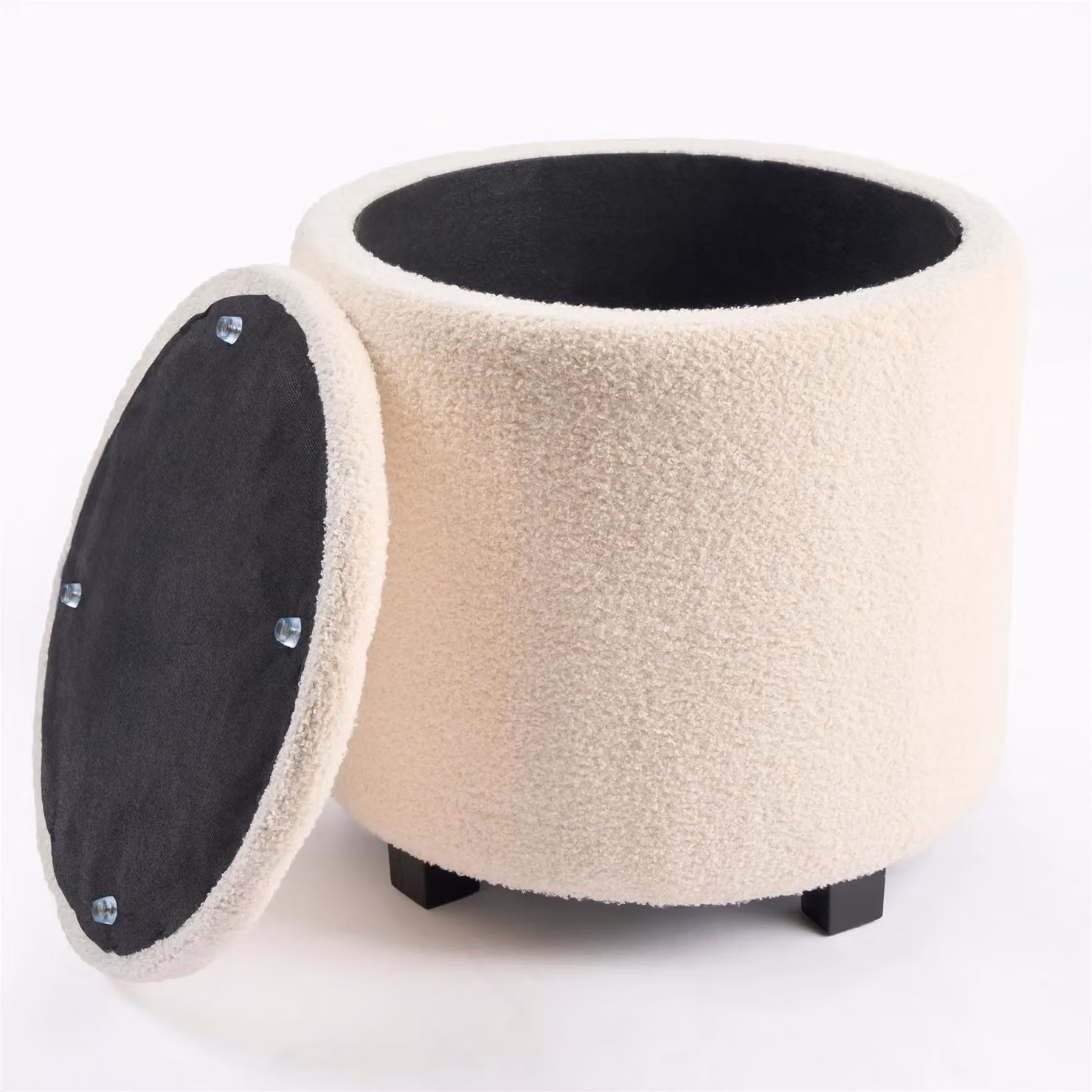 OHS Boucle Fleece Storage Ottoman Stool and Vanity Seat in Cream – 3