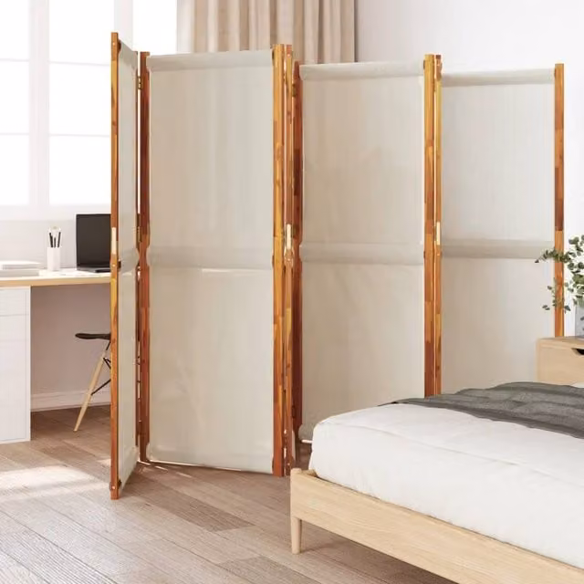 Berkfield Home 6-Panel Acacia Wood Room Divider in Light Grey, W: 420 cm, H: 180 cm – 1