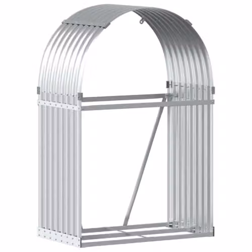 vidaXL Silver Galvanised Steel Freestanding Log Holder W/D/H: 80 x 45 x 120 cm – 1