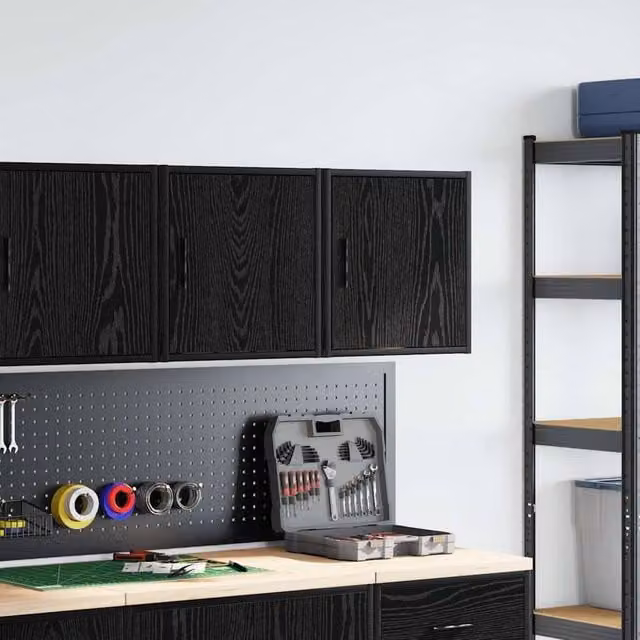 Berkfield Home Set of 2 Black Wall Mounted Garage Cabinets in Engineered Wood – 1
