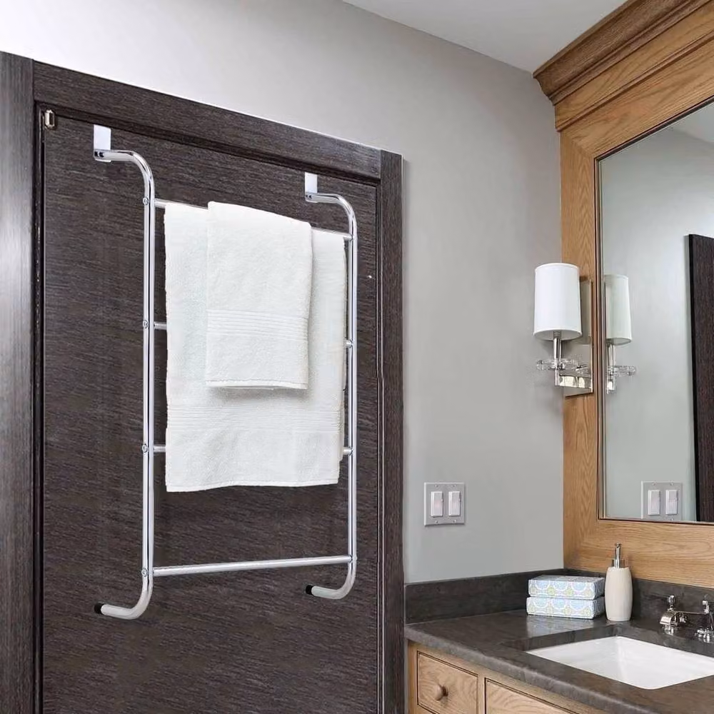 FORGEVIO 4 Tier Hanging Over Door Towel Rail Rack, Silver, W: 46.5 cm, H: 72.5 cm, D: 16 cm – 2