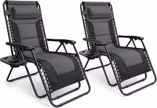 FLAVORA Heavy Duty Padded Sun Lounger in Grey with Steel Frame – 1