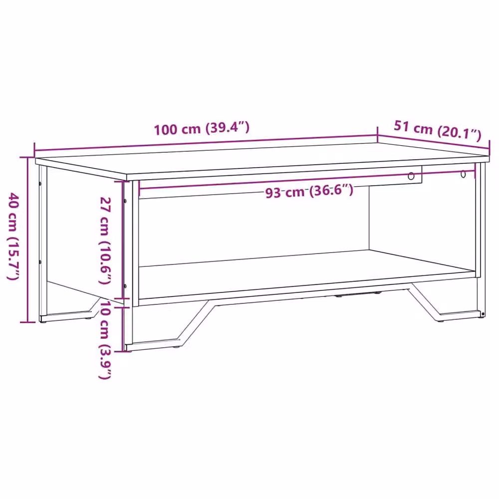 Berkfield Home Modern Black Rectangular Coffee Table in Matt MDF and Metal, W/D/H: 100 x 51 x 40 cm – 4
