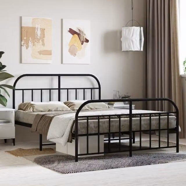 Berkfield Home Metal Bed Frame with Headboard and Footboard in Black, 140 x 200 cm – 1