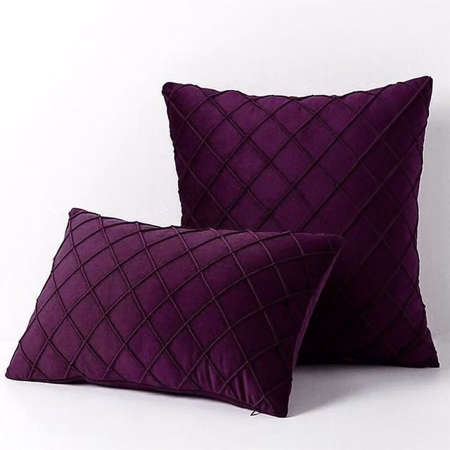 YnysTec Velvet Checked Cushion Cover in Purple, W/D/H: 40 x 40 x 40 cm