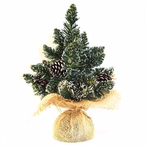 Thompson & Morgan Derby Artificial Green Christmas Tree with Pine Cones and Frost, Height: 30 cm – 1