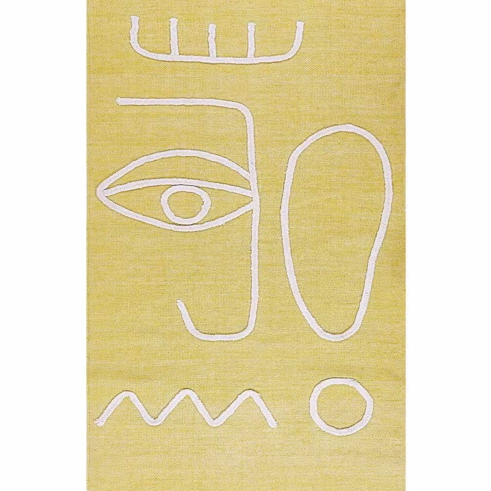 Wyld and Coco Yellow Handwoven Boho Abstract Area Rug with Fringes W: 80 cm, L: 150 cm – 2