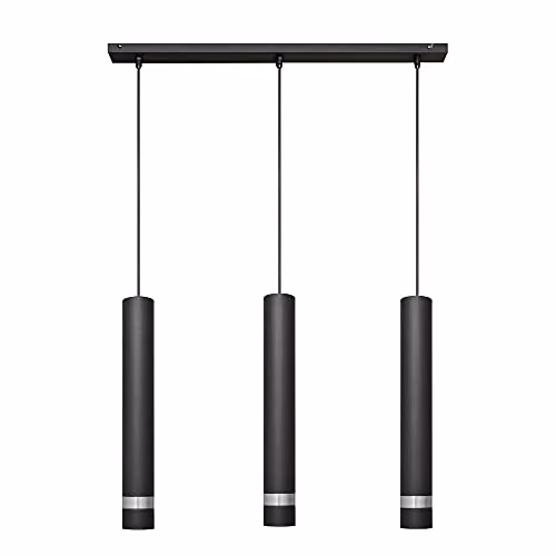 Netlighting Helam Tuba Straight Bar Pendant Ceiling Light in Black and Chrome, 60 cm – 1