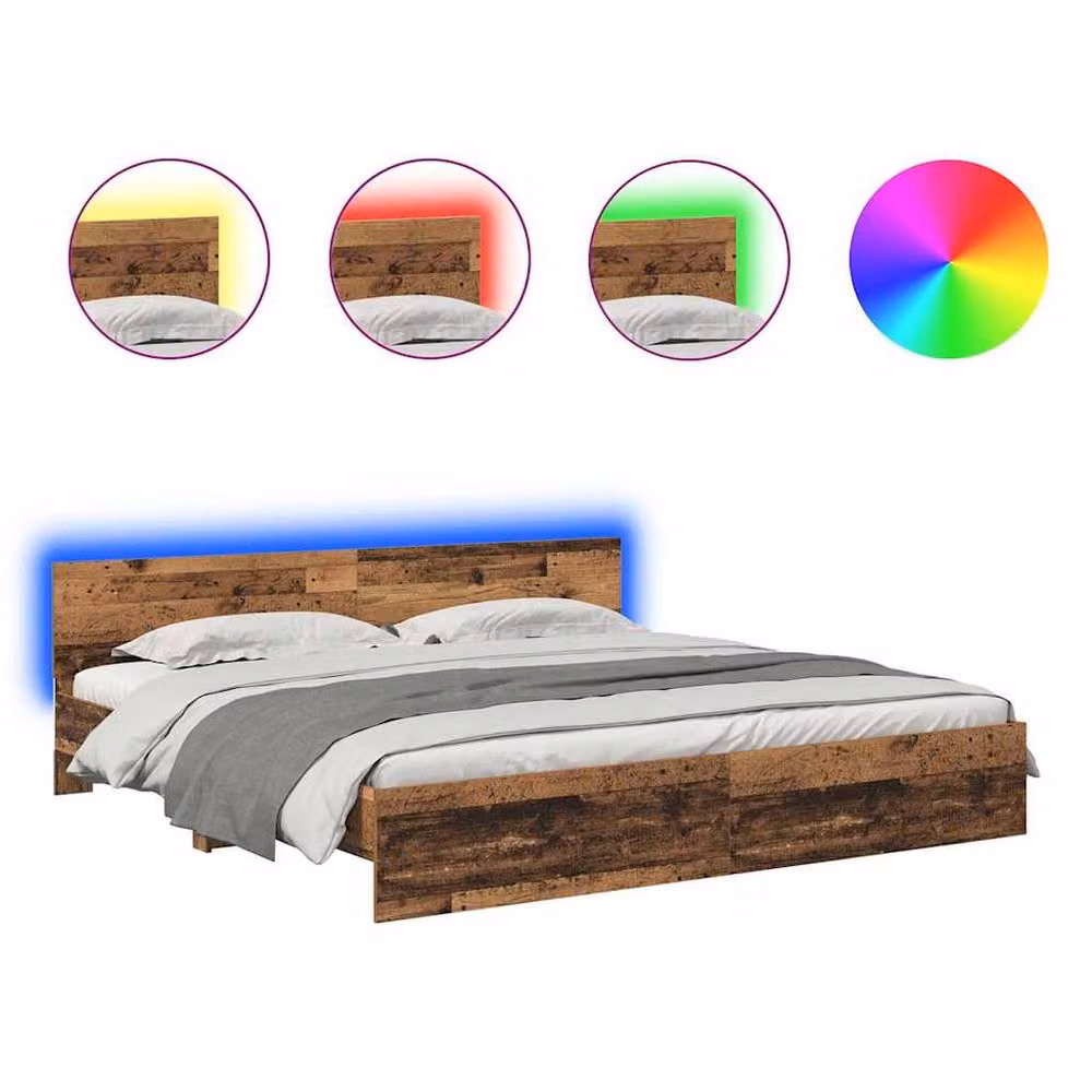 Berkfield Home Modern Bed Frame with Headboard and Under-Bed Lighting in Brown Engineered Wood, 200 x 200 cm – 2