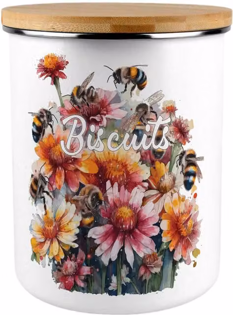 Purely Home Floral Enamel Biscuit Storage Canister with Bamboo Lid, Multicolour, 2.7 l – 3
