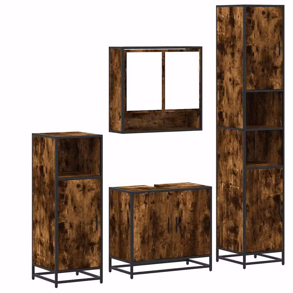 Berkfield Home 4-Piece Industrial Bathroom Furniture Set in Smoked Oak Brown – 3