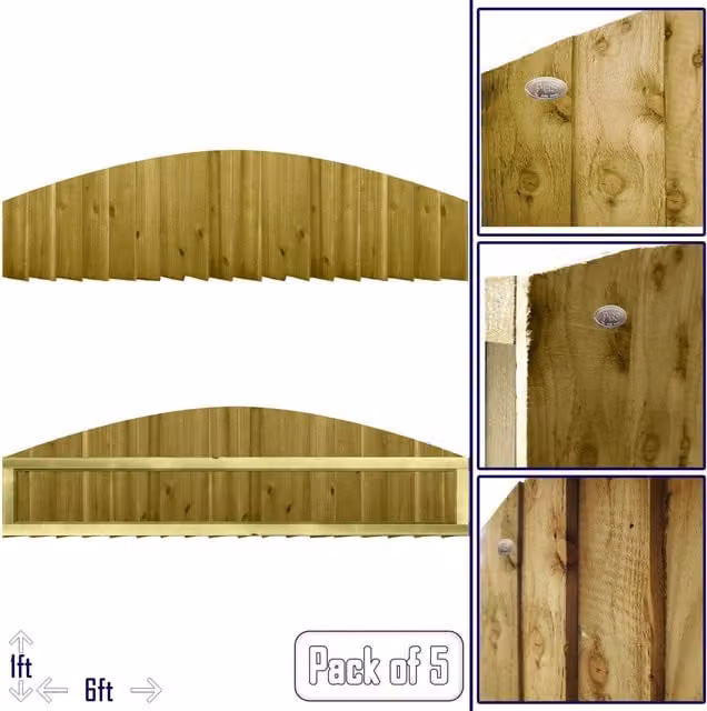Premier Garden Supplies Dome Top Feather Edge Fully Framed Garden Fence Panels, Pressure Treated Tanalised Wood, H: 183 cm, W: 50.8 cm, Pack of 5