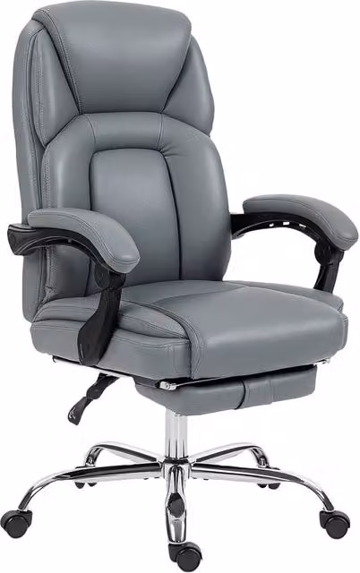 Rolipo Grey Faux Leather Executive Reclining Office Chair with Footrest and Headrest