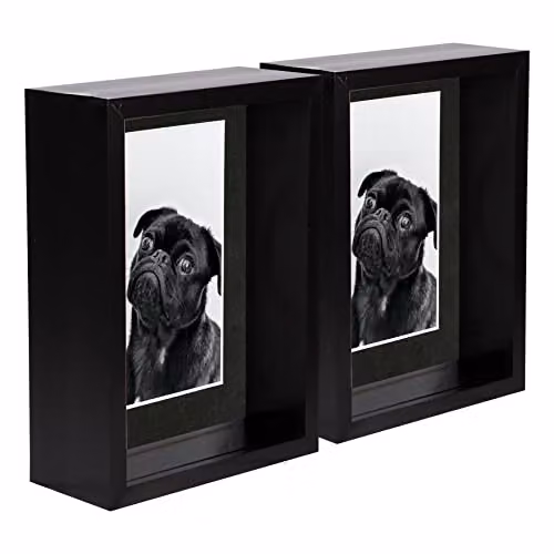 Nicola Spring Pack of 5 Black Rectangular 3D Deep Box Wooden Photo Frames with 4 x 6 inch Mount for Hanging or Standing Display – 1