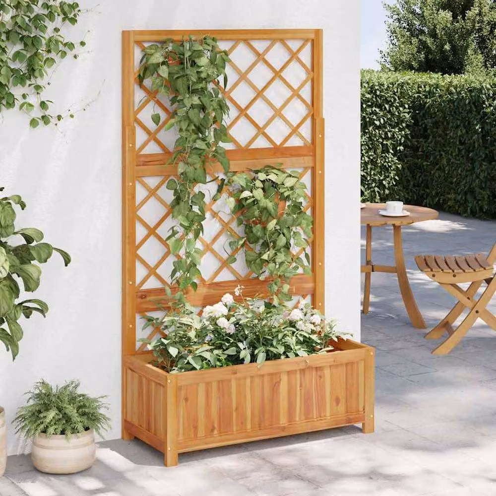 Berkfield Home Raised Bed with Trellis in Brown Solid Acacia Wood, W/D/H: 85 x 38 x 150 cm – 2
