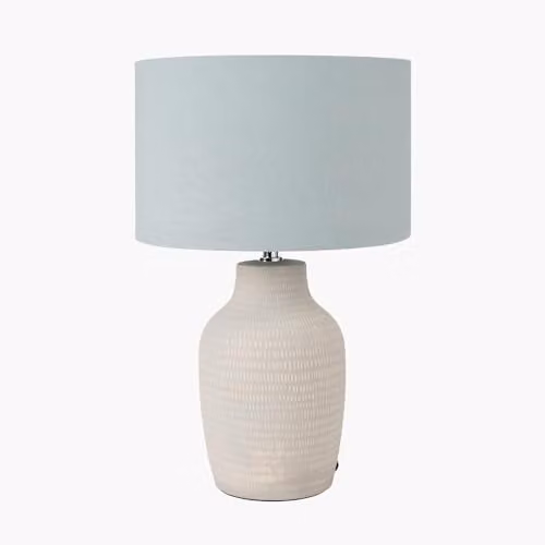 Ruma Pacific Lifestyle Blue Scandi Textured Ceramic Table Lamp in Blue, Grey and White