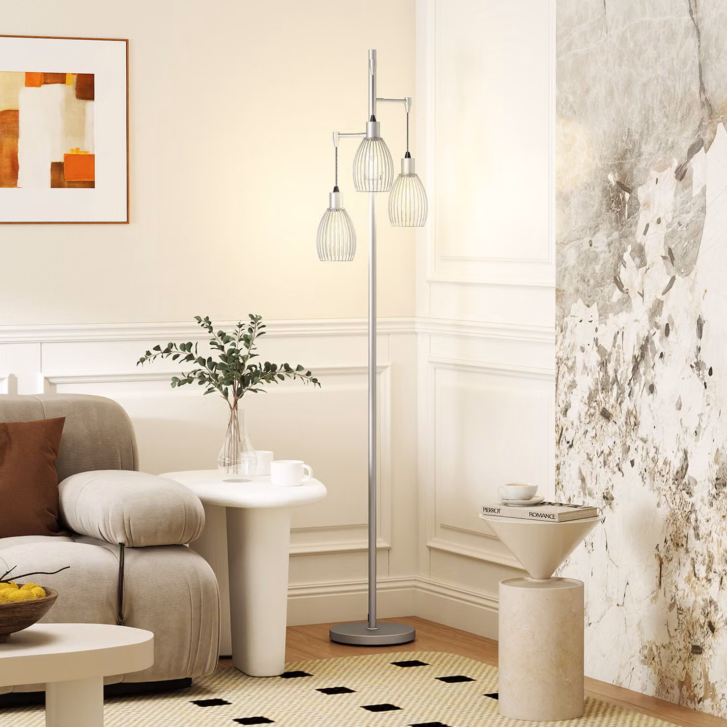 HOMCOM Industrial 3-Light Dimmable Floor Lamp in Silver Tone, Height: 170 cm – 2
