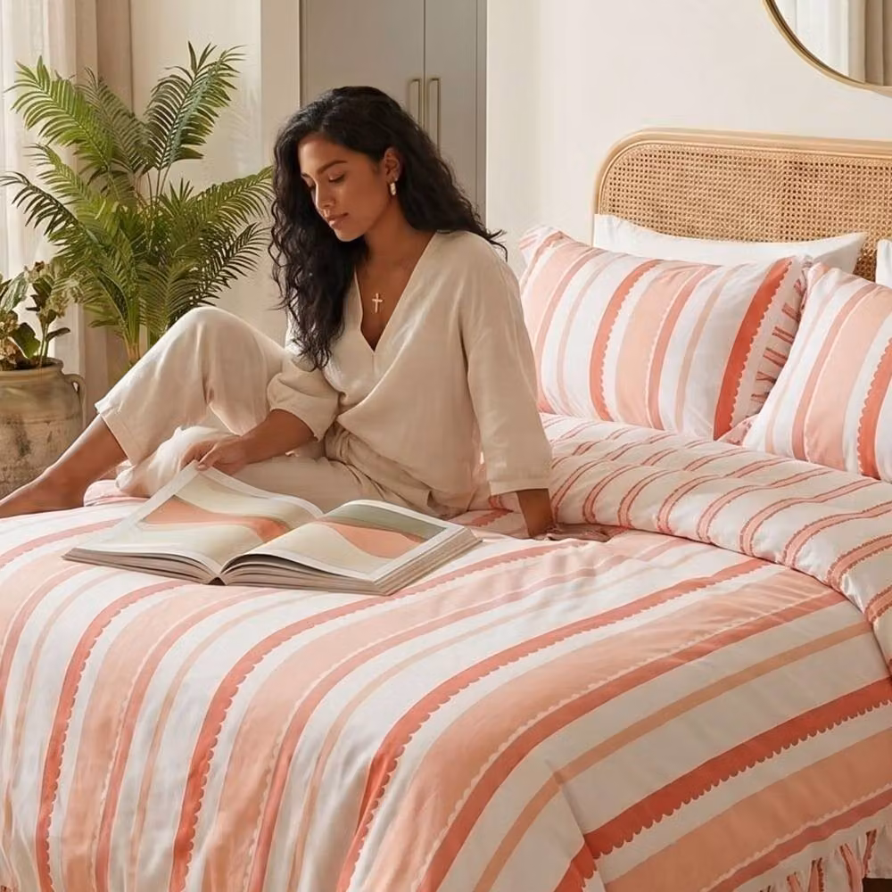 Rapport Home Maya Striped Reversible Polycotton Duvet Cover and Pillowcase Set in Pink, Double Size (Duvet Cover: 140 x 200 cm, Pillowcase: 50 x 75 cm) – 3