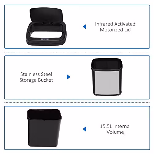 HOMCOM Automatic Sensor Dustbin in Silver and Black, 20L, W: 25 cm, D: 25 cm, H: 42.5 cm – 3