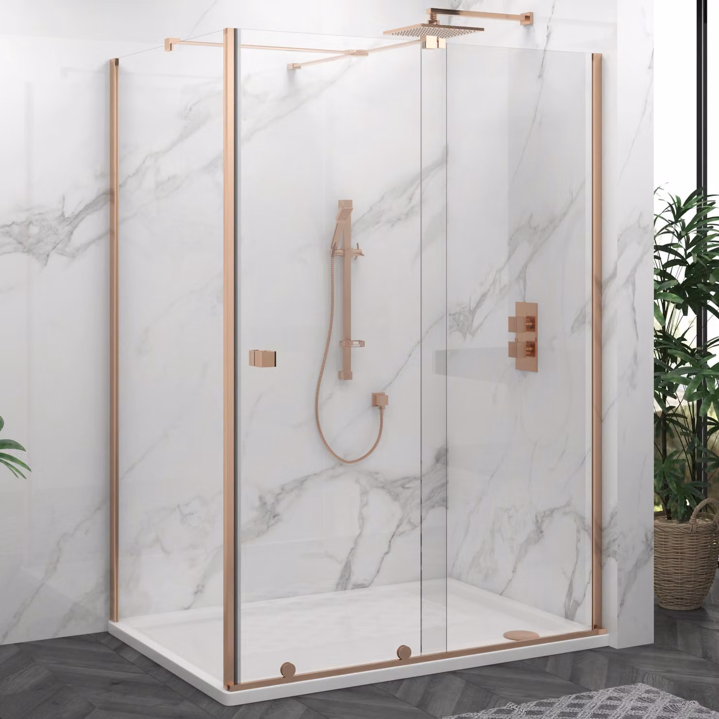 Royal Bathrooms Luton Wet Room Sliding Shower Screen Enclosure with Tray, Brushed Bronze, W: 100 cm, H: 195 cm, D: 70 cm