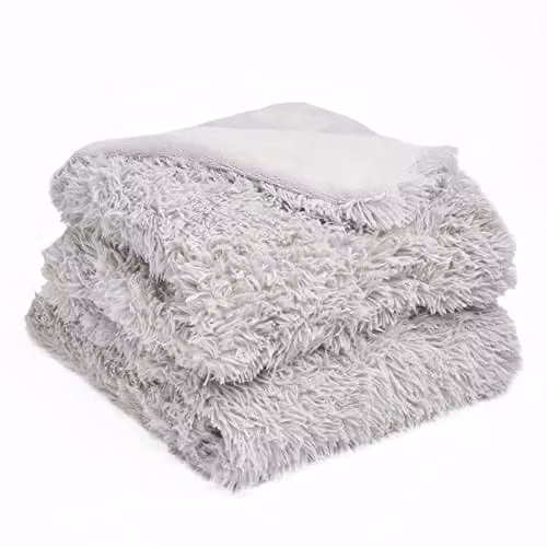 OHS Fluffy Fleece Throw Blanket in Silver Grey, W/D/H: 150 x 200 cm