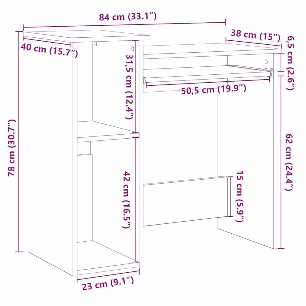 Berkfield Home Computer Desk with Shelves in Sonoma Oak Brown, W/D/H: 84 x 40 x 78 cm – 5