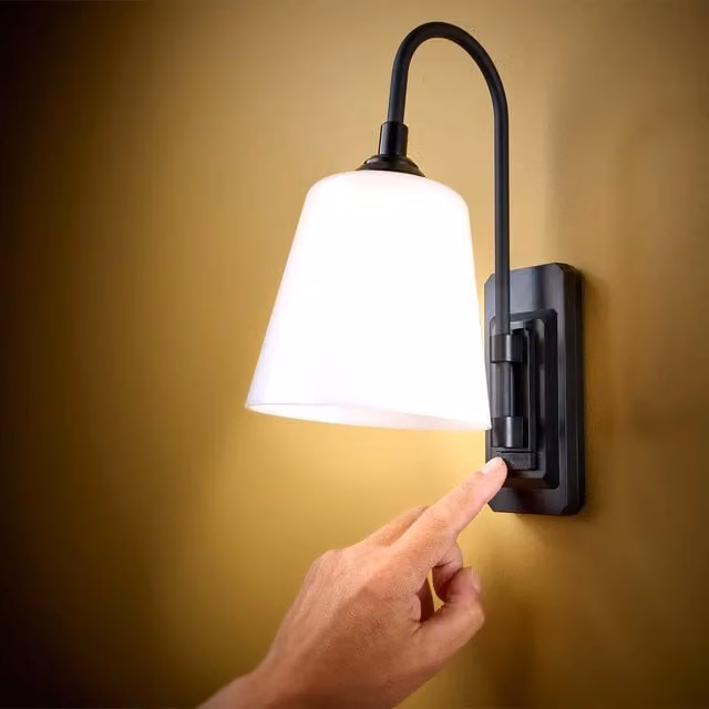 mysmartbuy 2 x Battery Powered Cordless LED Wall Mounted Lamps in Black, Adjustable and Dimmable Spotlight Uplighters, H27 x W12 x D19 cm – 1