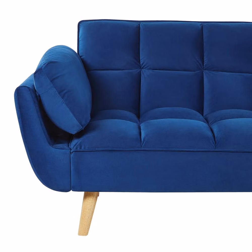 Wyld and Coco 3-Seater Navy Blue Velvet Sofa Bed with Rubberwood Legs and Pull-Out Frame, Double Size (140 x 200 cm) – 4