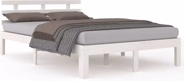 Berkfield Home Modern White Solid Pine Wood Bed Frame W/D/H: 160 x 200 cm
