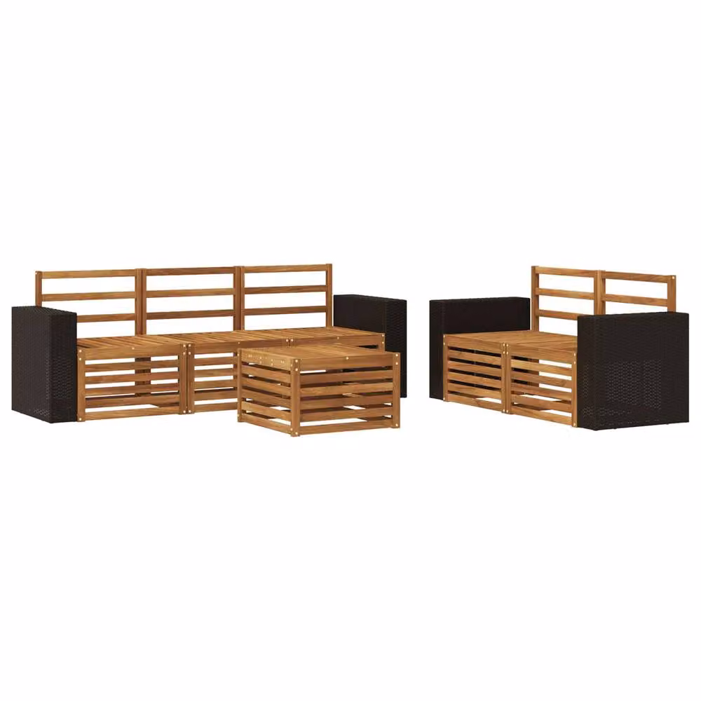 Berkfield Home L-Shape Modern Garden Sofa Set in Brown Solid Acacia Wood with Matching Ottoman – 2