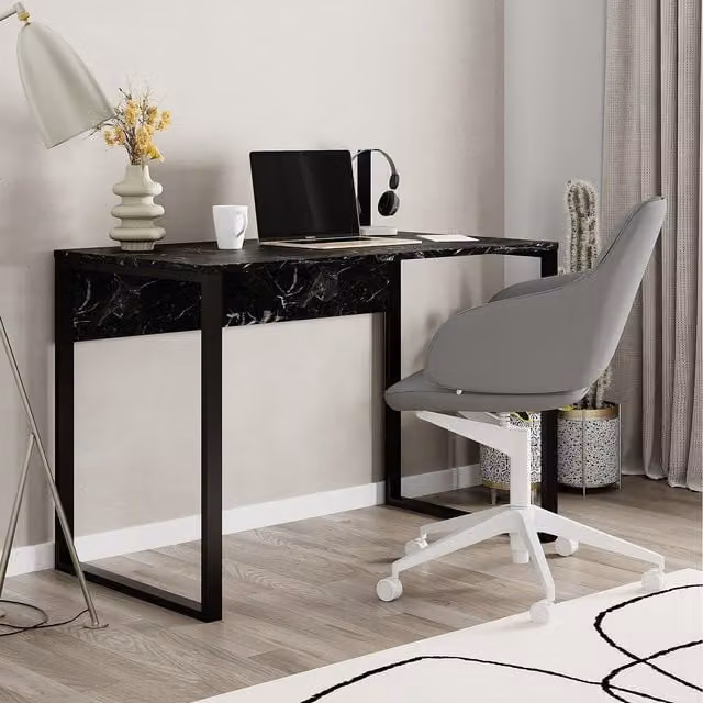 Decortie Inna Modern Computer Desk in Black, Grey and Silver with Metal Legs W: 110 cm, D: 60 cm, H: 75 cm – 1