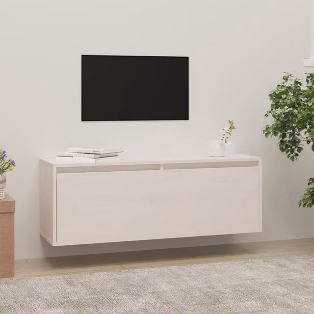 Berkfield Home White Solid Wood Pine Wall Cabinet W: 100 cm, D: 35 cm, H: 35 cm