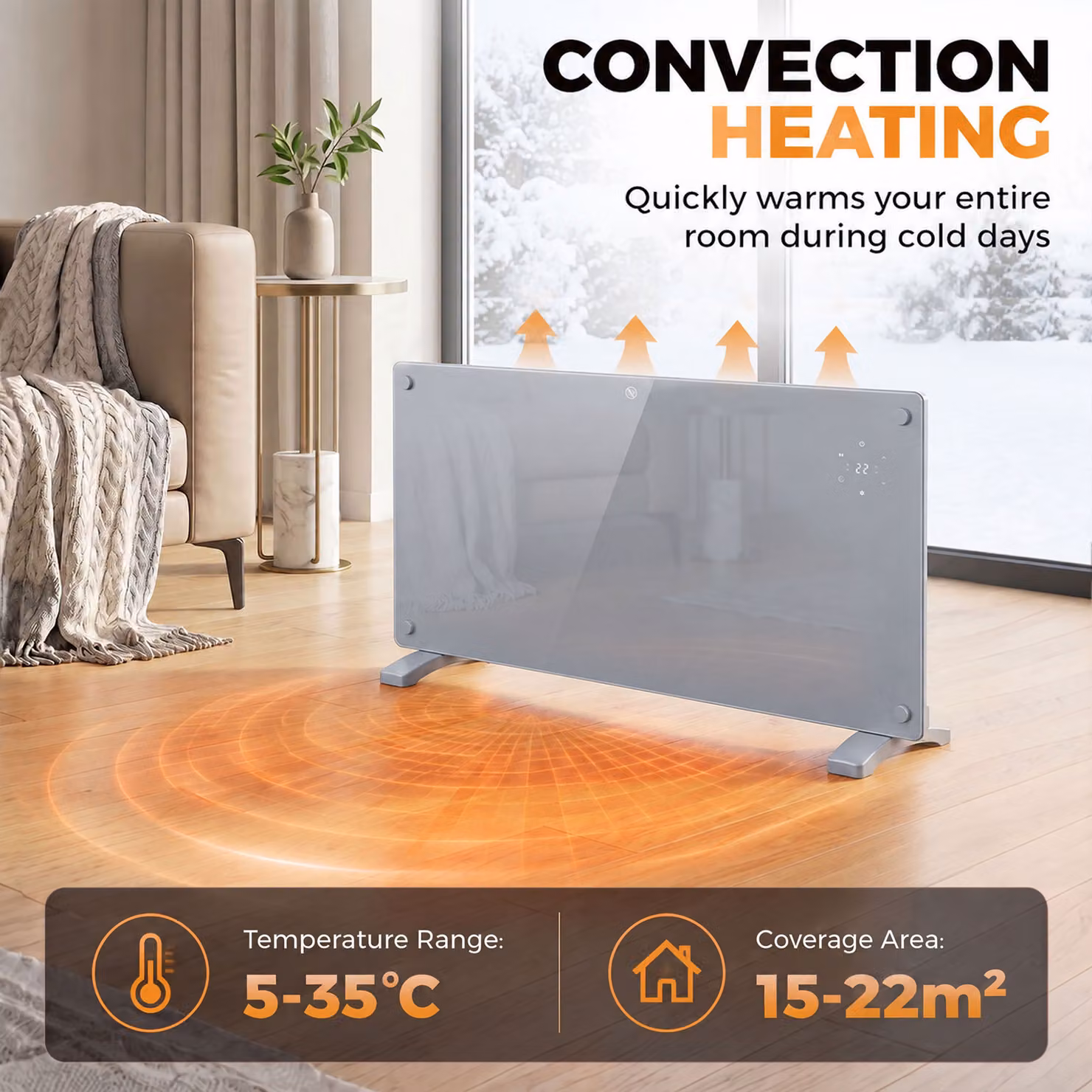 HOMCOM 2000W Smart Convector Panel Heater, Grey, Wall Mounted or Freestanding with WiFi App Control – 2
