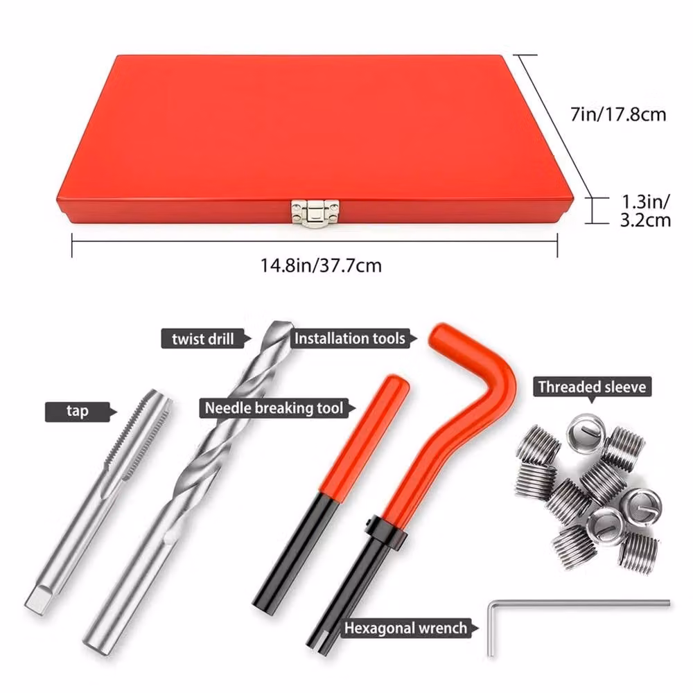 Nordara 131pc Thread Repair Kit with M5-M12 Helicoil Inserts, Taps and Drill Bits in Red – 2