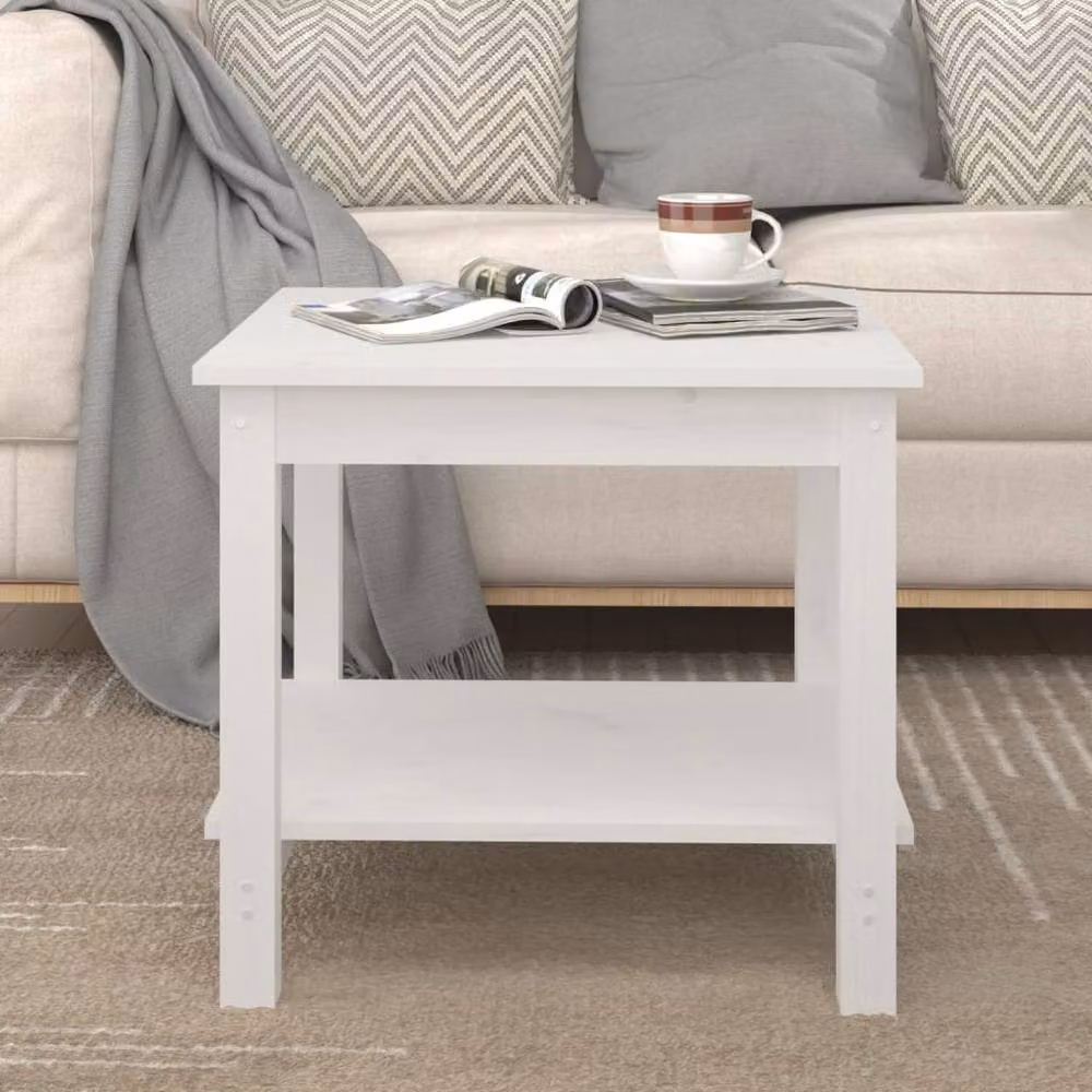 Berkfield Home White Rustic Pine Wood Coffee Table W/D/H: 50 x 50 x 45 cm – 2