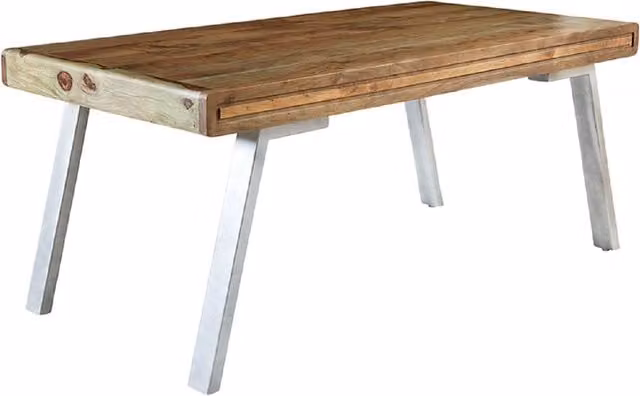 IH Design Retro Rectangular Acacia Wood and Metal Dining Table in Brown and Grey